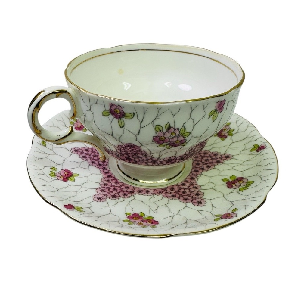 Adderley Tea Cup and Saucer Pink Chintz Painted Blossoms Vintage Read